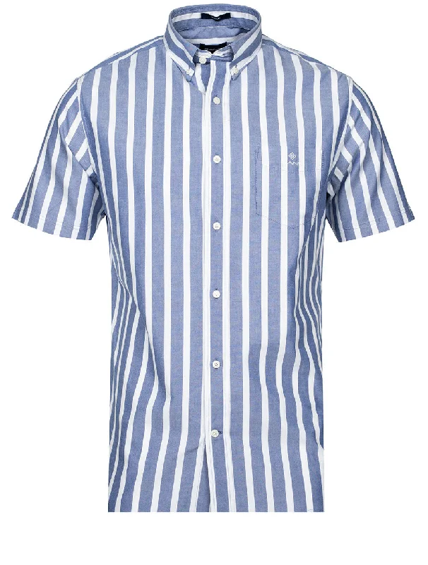 Regular Fit Stripe Pastel Short Sleeve Oxford Shirt College Blue