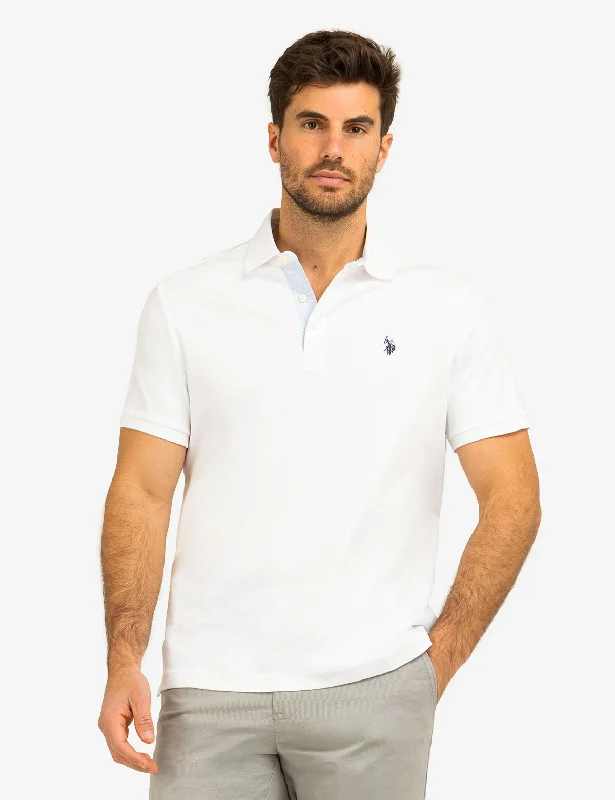 SOLID INTERLOCK POLO SHIRT WITH WOVEN TRIM