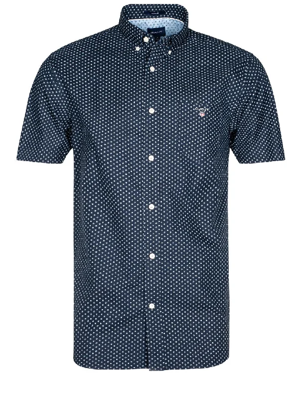 Regular Fit Oxford Micro Print Short Sleeve Buttondown Marine