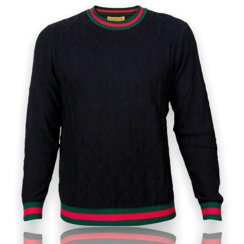 Prestige black men's crewneck sweaters long sleeves fashion design