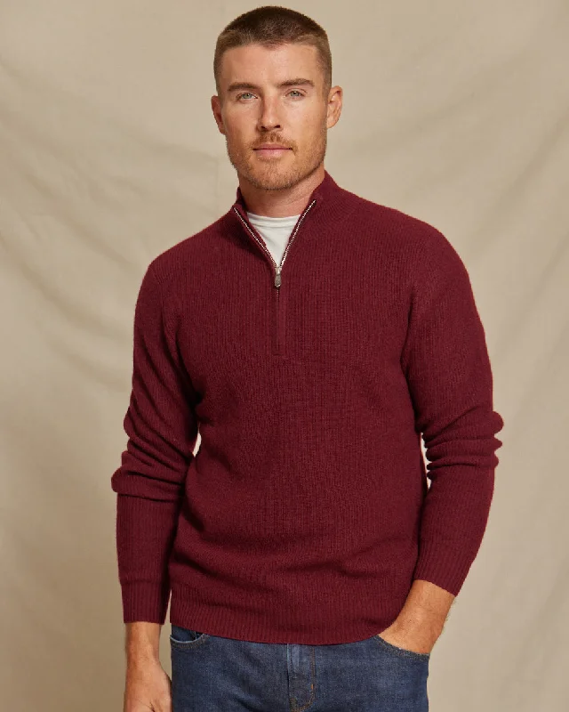 The Kayce - Cashmere 1/4 Zip Sweater - Bordeaux