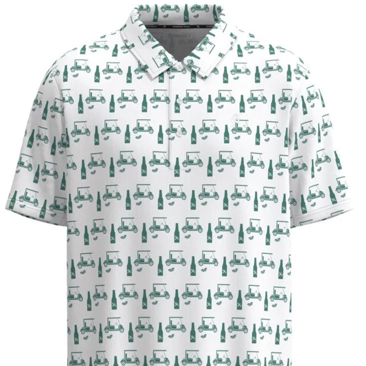 Hooey Men's "The Weekender" Short Sleeve Golf Cart & Drink Print Polo in White