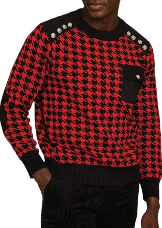 Red Men's INSERCH Houndstooth Crewneck Sweater Regular Fit Style No: SW-002