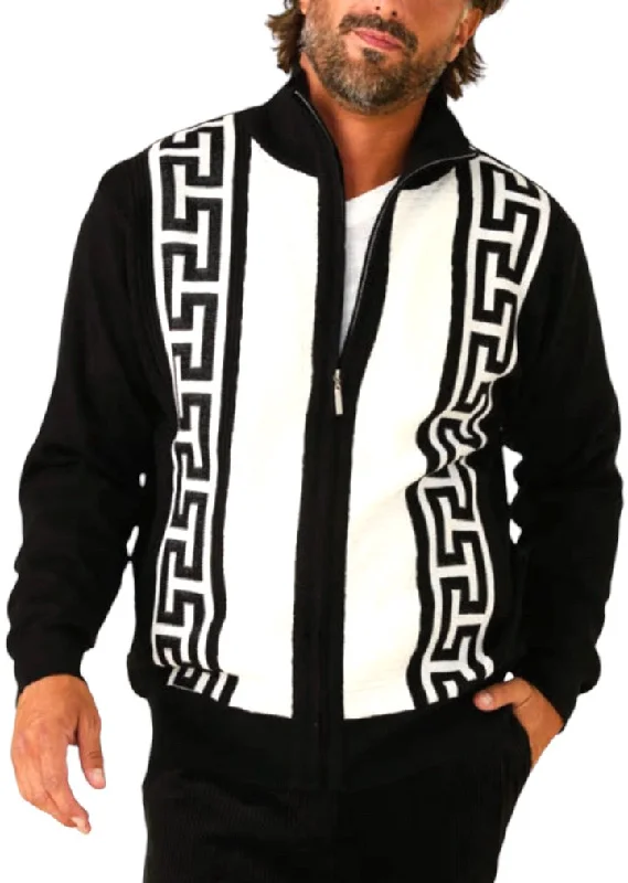 Black and White Inserch Full Zipper Sweater Greek Key Design Style No: SW611