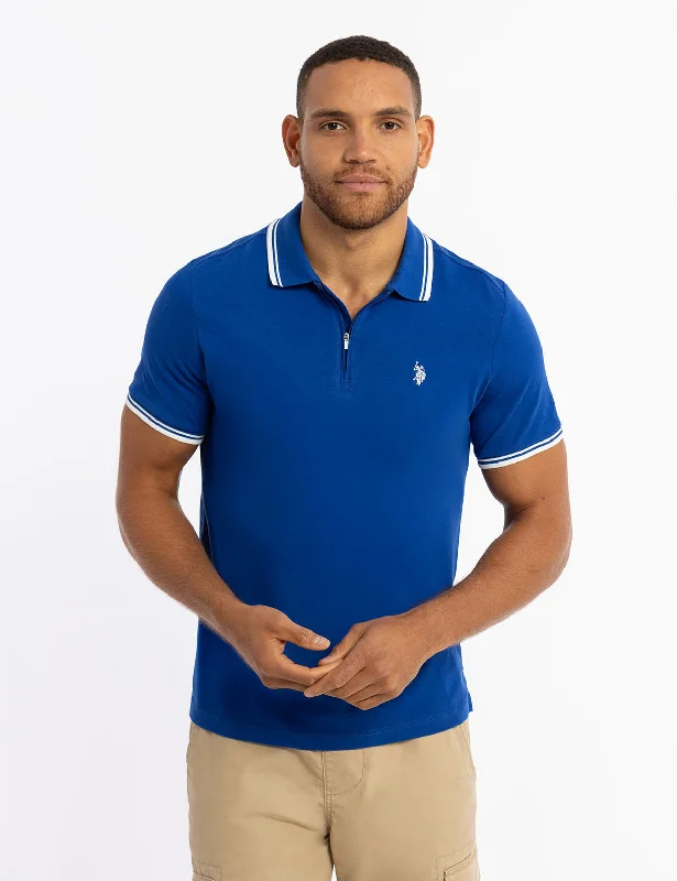 ZIPPER PLACKET TIPPED JERSEY POLO SHIRT