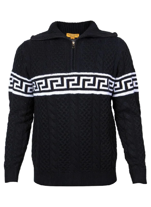 Prestige Black Men's Polo Sweater Greek Key Design with Zipper s Style No: SW-510