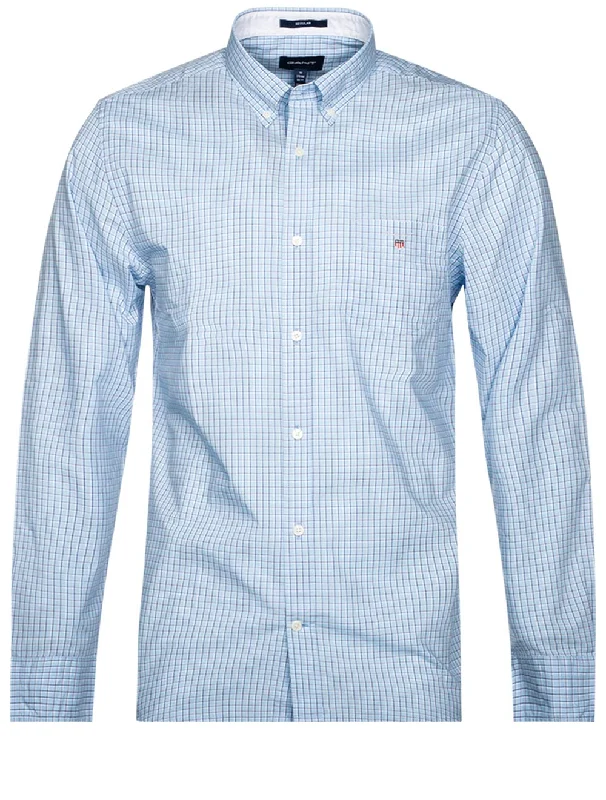 Regular Mini Check Poplin Buttondown Capri Blue