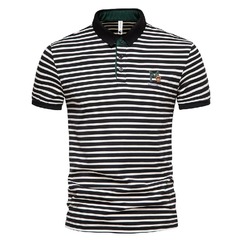 Men's Street Fashion Pinstripes Short Sleeved Polo Shirt