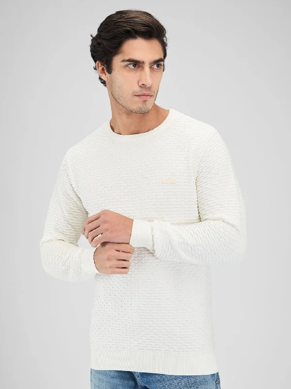 Spykar Men Solid White Slim Fit Full Sleeves Sweater