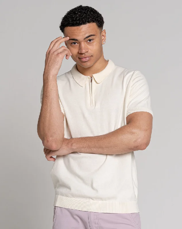 ESSENTIAL SHORT SLEEVE ZIP POLO TOP | ECRU