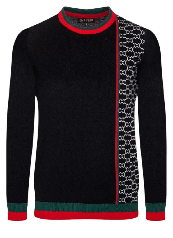 Black Men's Luxury Sweater Red-Green Design Regular-Fit Style No: SW-142