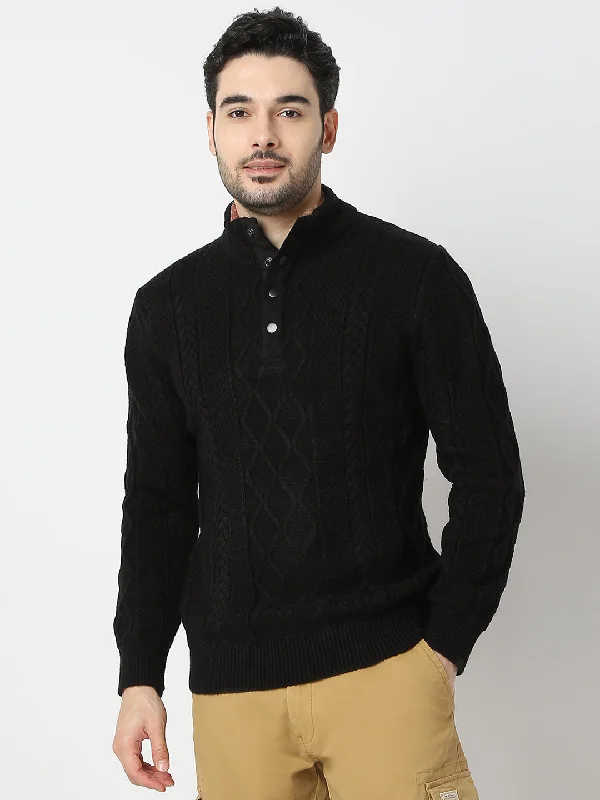 Spykar Black Round Neck Long Sleeves Sweater For Men