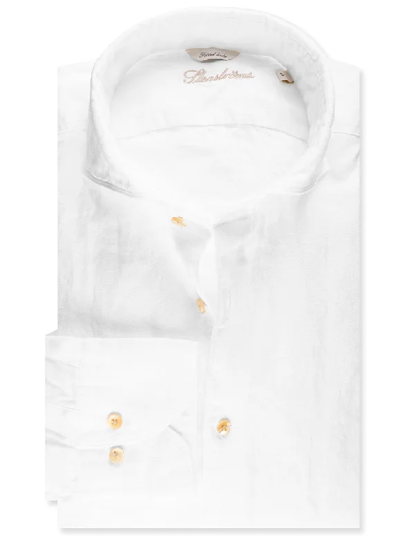 White Linen Fitted Body Shirt