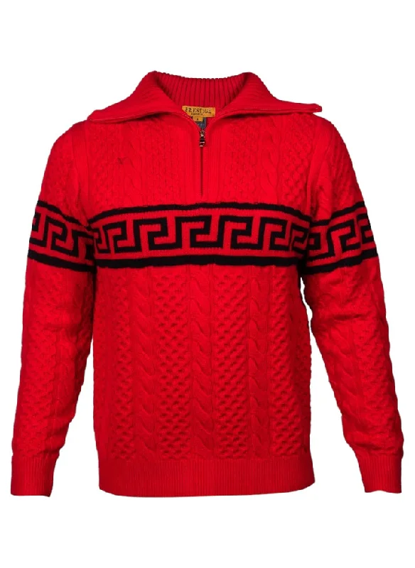 Prestige Red Men's Polo Sweater Greek Key Design with Zipper s Style No: SW-510