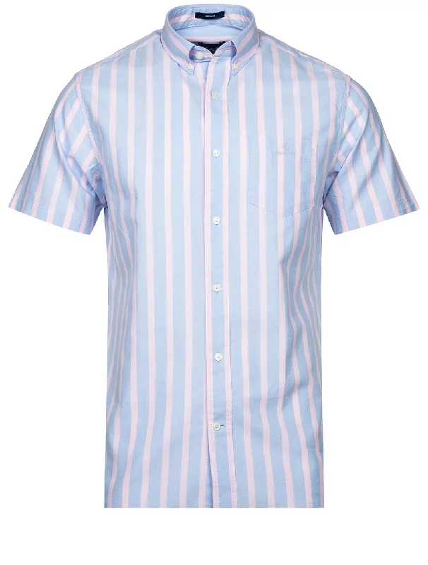 Regular Fit Stripe Pastel Short Sleeve Oxford Shirt Capri Blue