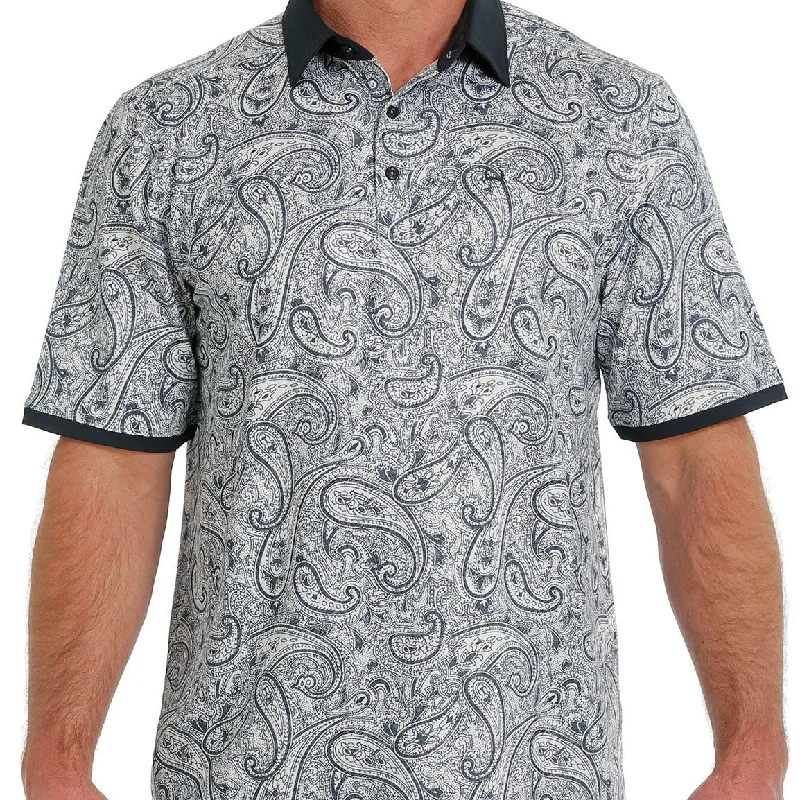 Cinch Men's Arenaflex Short Sleeve Paisley Polo in Blue