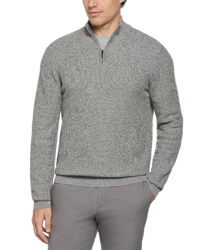 Ribbed Mock Neck Quarter Zip Sweater