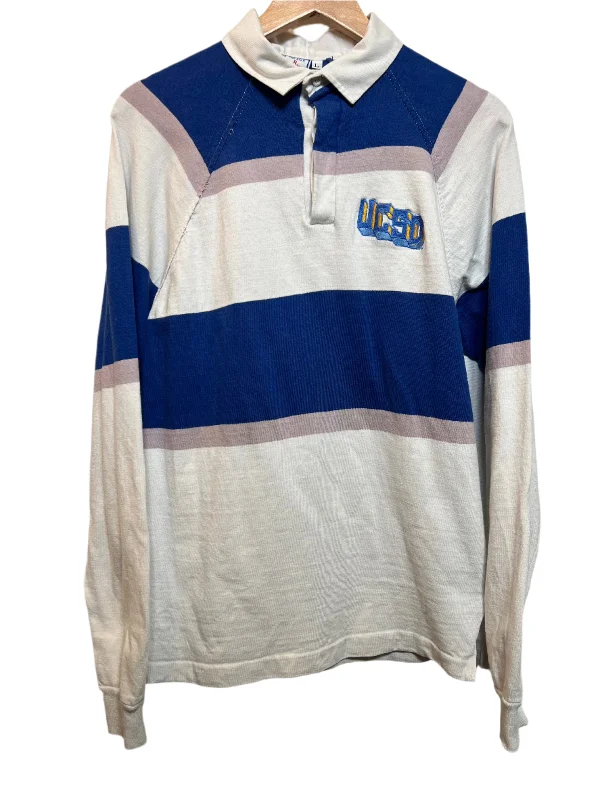 UCSD Mens Blue White Striped Rugby Polo (Size L)