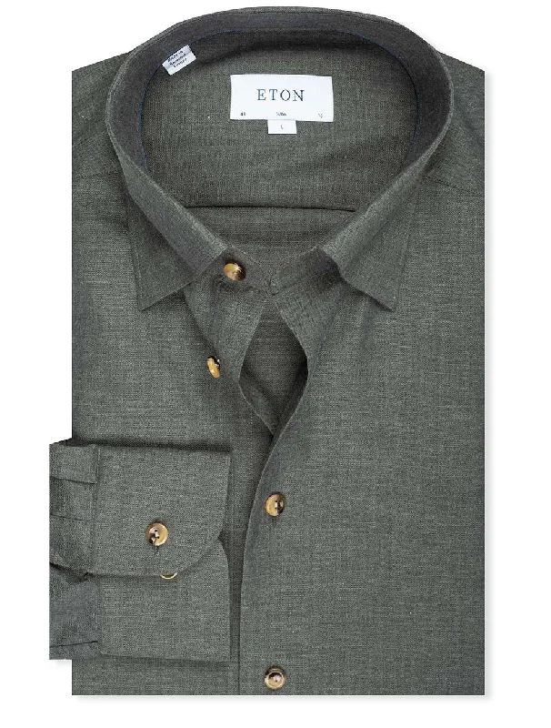 Slim Fit Herringbone Flannel Shirt Green