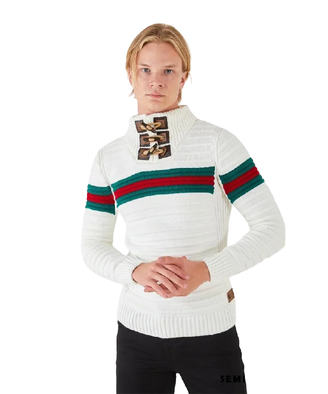 Lragos Red Men's White Sweaters Slim-Fit Red and Green Stripe fashion style