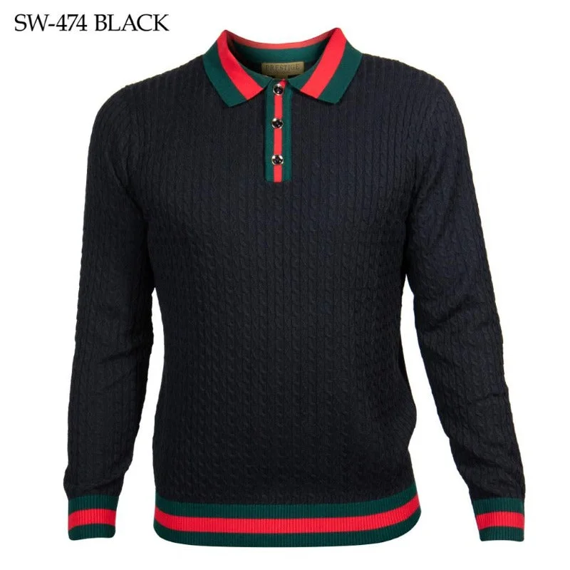 prestige black men's polo sweater long sleeve fashion design