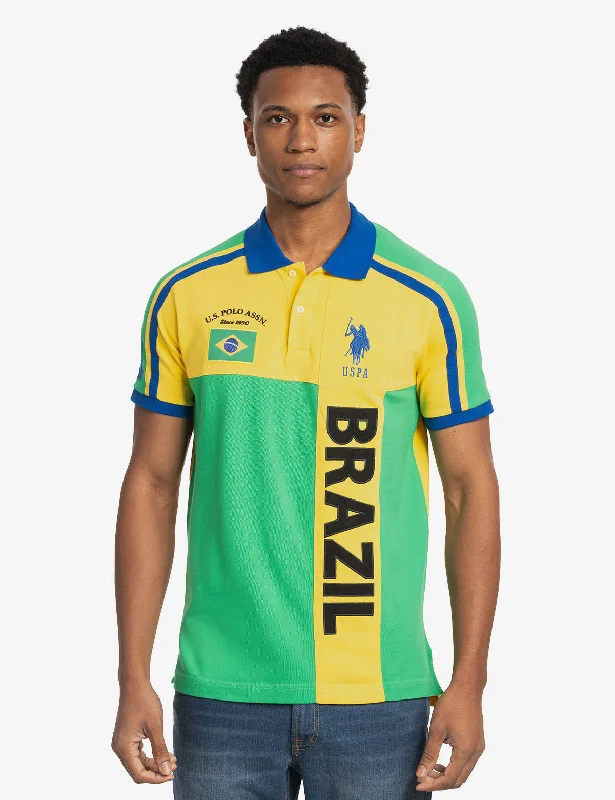 BRAZIL VERTICAL COLOR BLOCK PIQUE POLO SHIRT