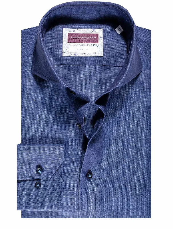 Volga Linen Mix Slim Fit Shirt Navy