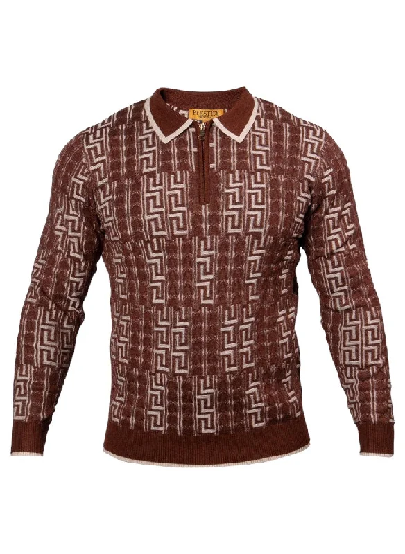 Prestige Brown Men's Polo Sweater with zipper SW-571