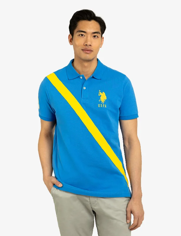 DIAGONAL SASH FRONT PIQUE POLO SHIRT