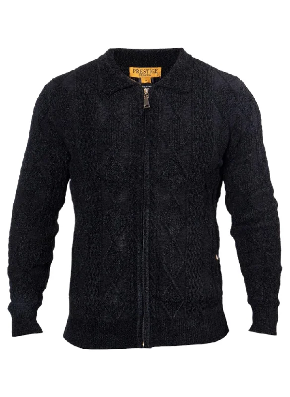 Prestige Men's Black Polo Sweater with Full Zipper Style No: CH-480