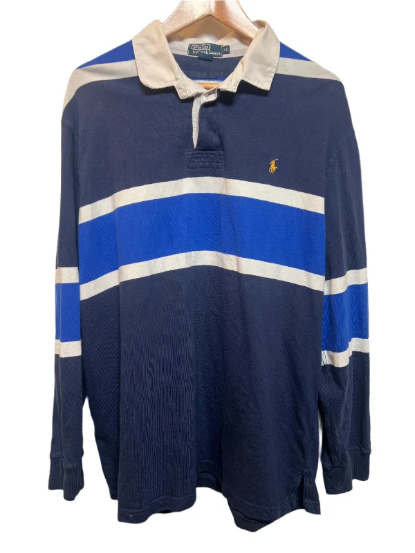 Polo Ralph Lauren Mens Navy Striped Rugby Polo (Size XL)