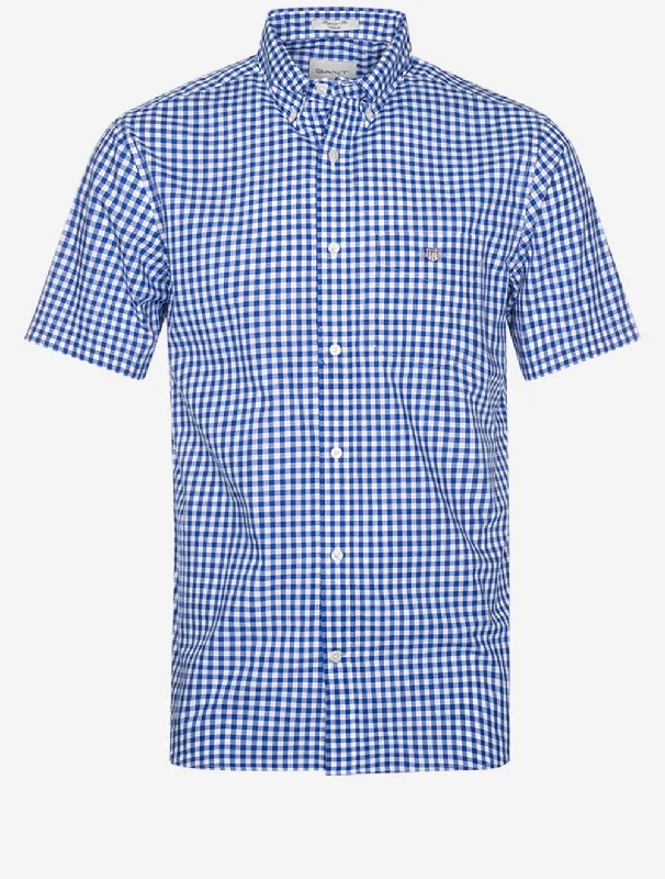 Regular Poplin Gingham Short Sleeve Shirt College Blue