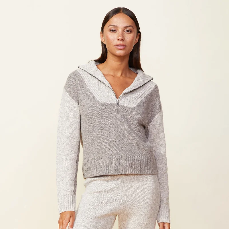 Wool Cashmere Marled Colorblock Half Zip Sweater