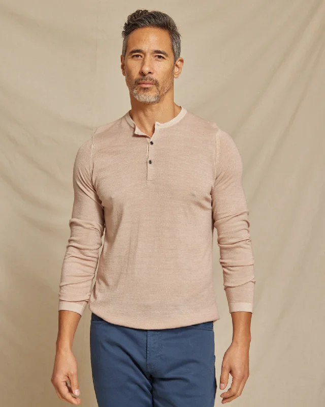 The Maxwell - LS Lightweight MERINOmax Henley Sweater - Light Taupe