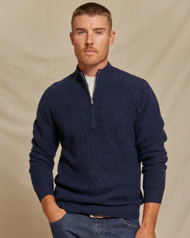 The Kayce - Cashmere 1/4 Zip Sweater - Navy