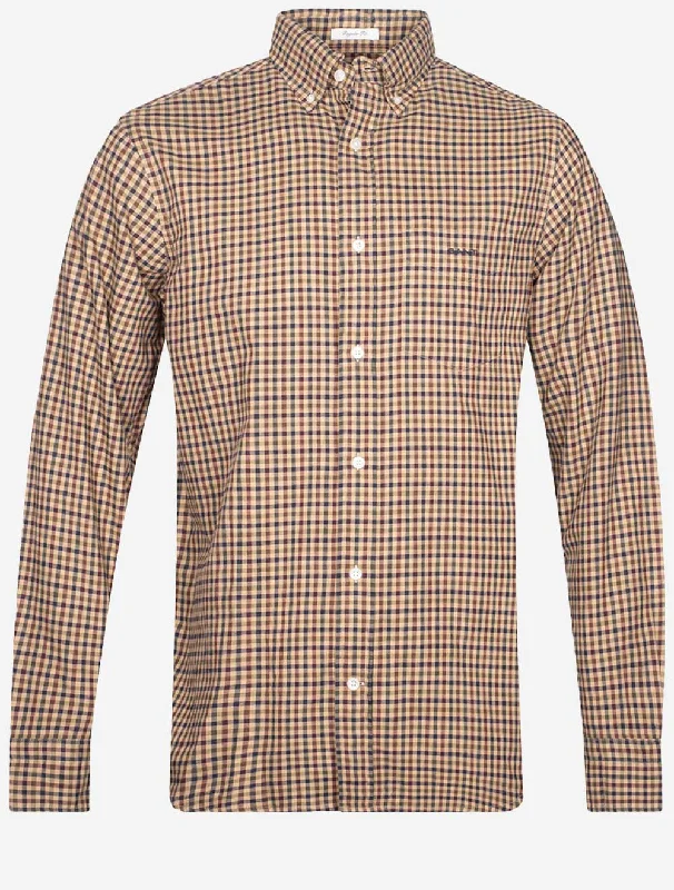 Regular Twill Micro Multi Check Shirt Hazelwood Beige