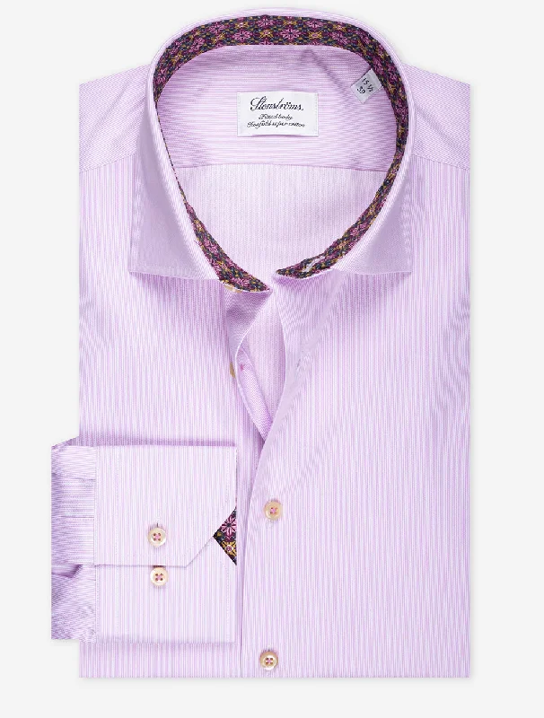 Striped Contrast Twill Shirt Pink