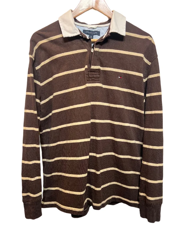 Tommy Hilfiger Mens Brown Striped Rugby Polo (Size L)