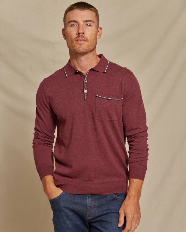 The Morgan - Cotton/Cashmere LS Polo w/Tipping - Burgundy