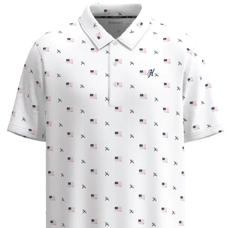 Hooey Men's "The Weekender" Short Sleeve Logo & Flag Print Polo in White