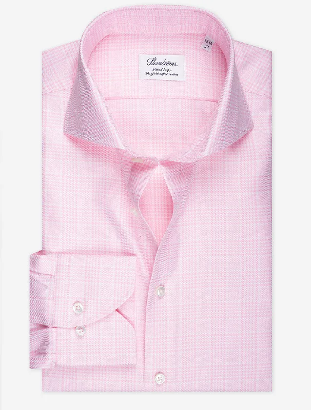 Pink Plaid Check Cotton Fitted Body Shirt